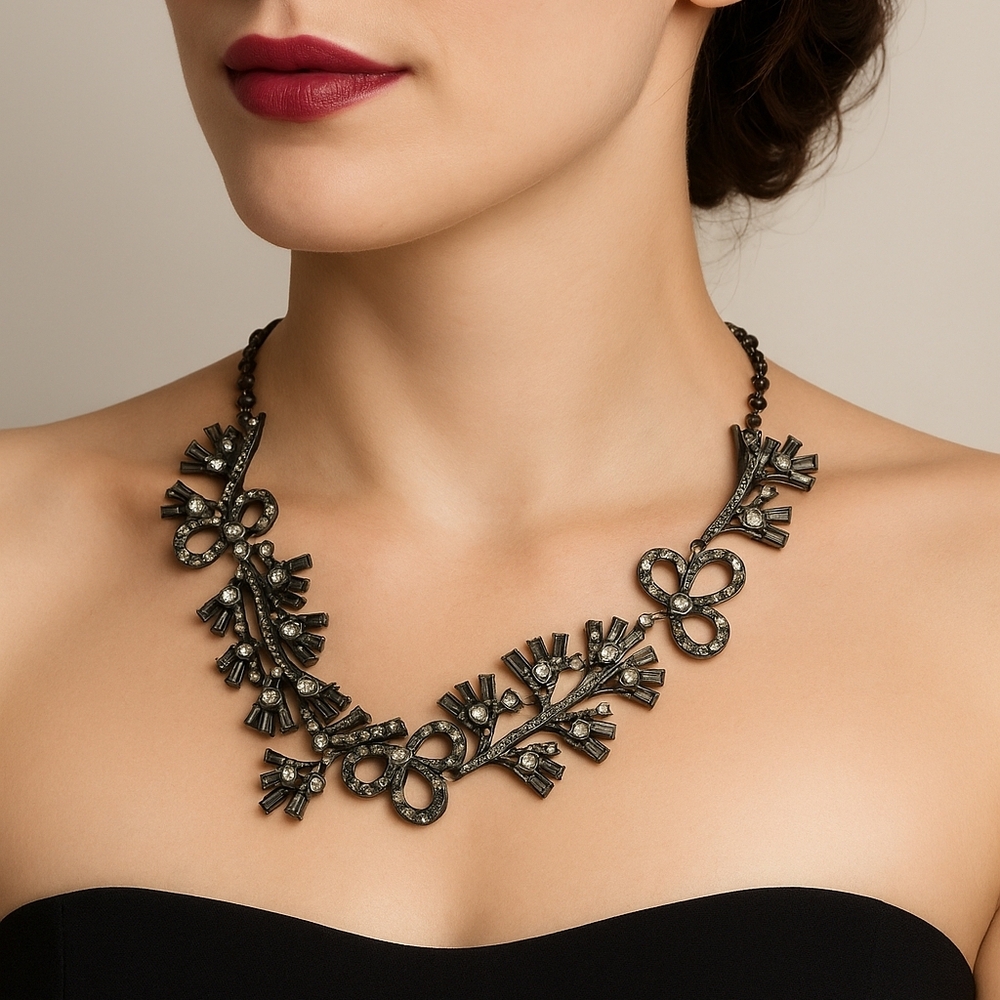 7‎ Charming Sisters Gunmetal Crystal Bow Necklace – NWT w/ Gift Box (16–18”)